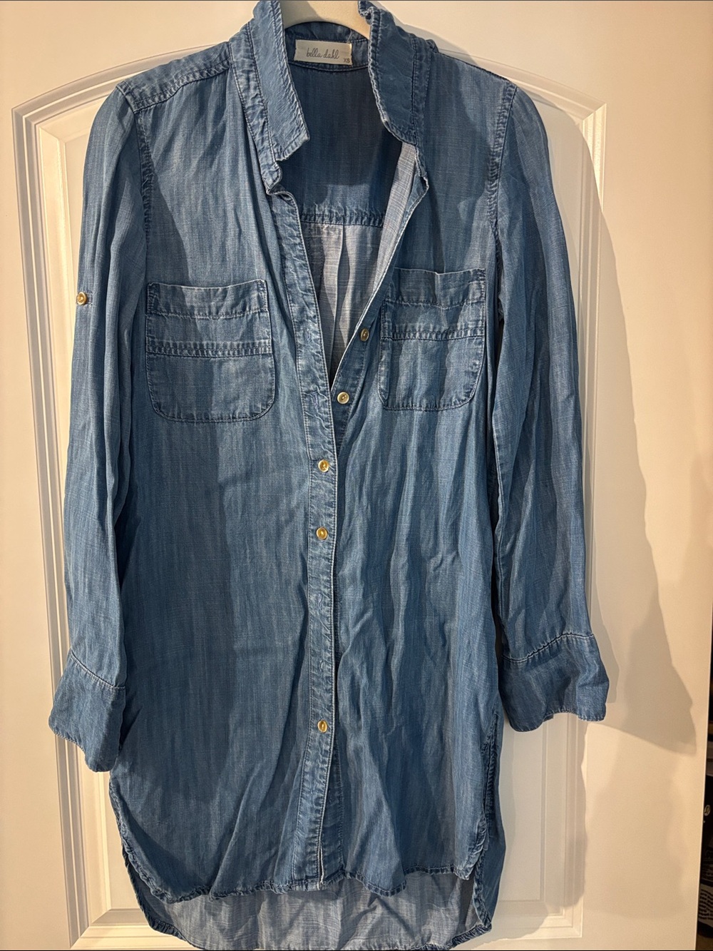 Anthropologie Bella Dahl Washed Blue Denim Button-Front short dress XS